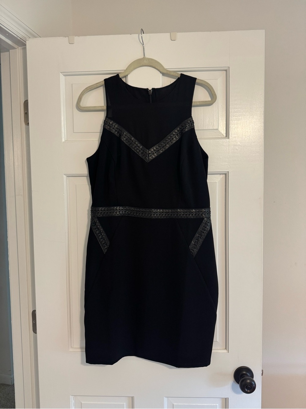 Greylin Black Sleeveless Mini Dress with Black Pleather Trim